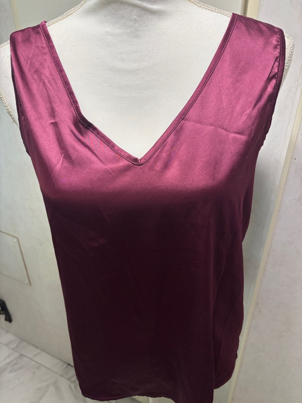SHEIN Plum Satin V-Neck Tank Top